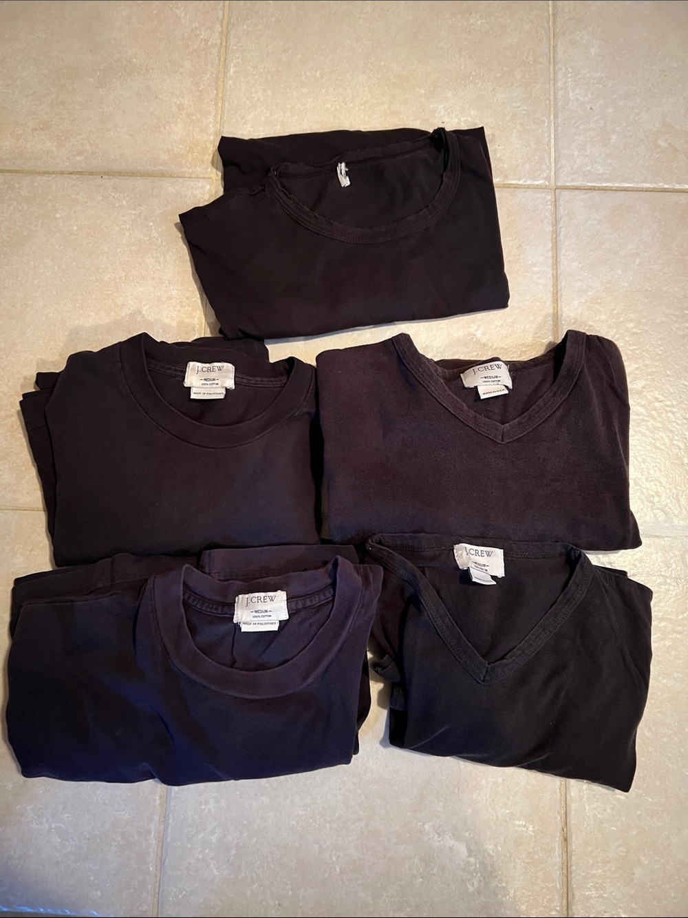 J. Crew Men's long & Short Sleeve Crewneck T-Shirts - Black (Set) lots of 5